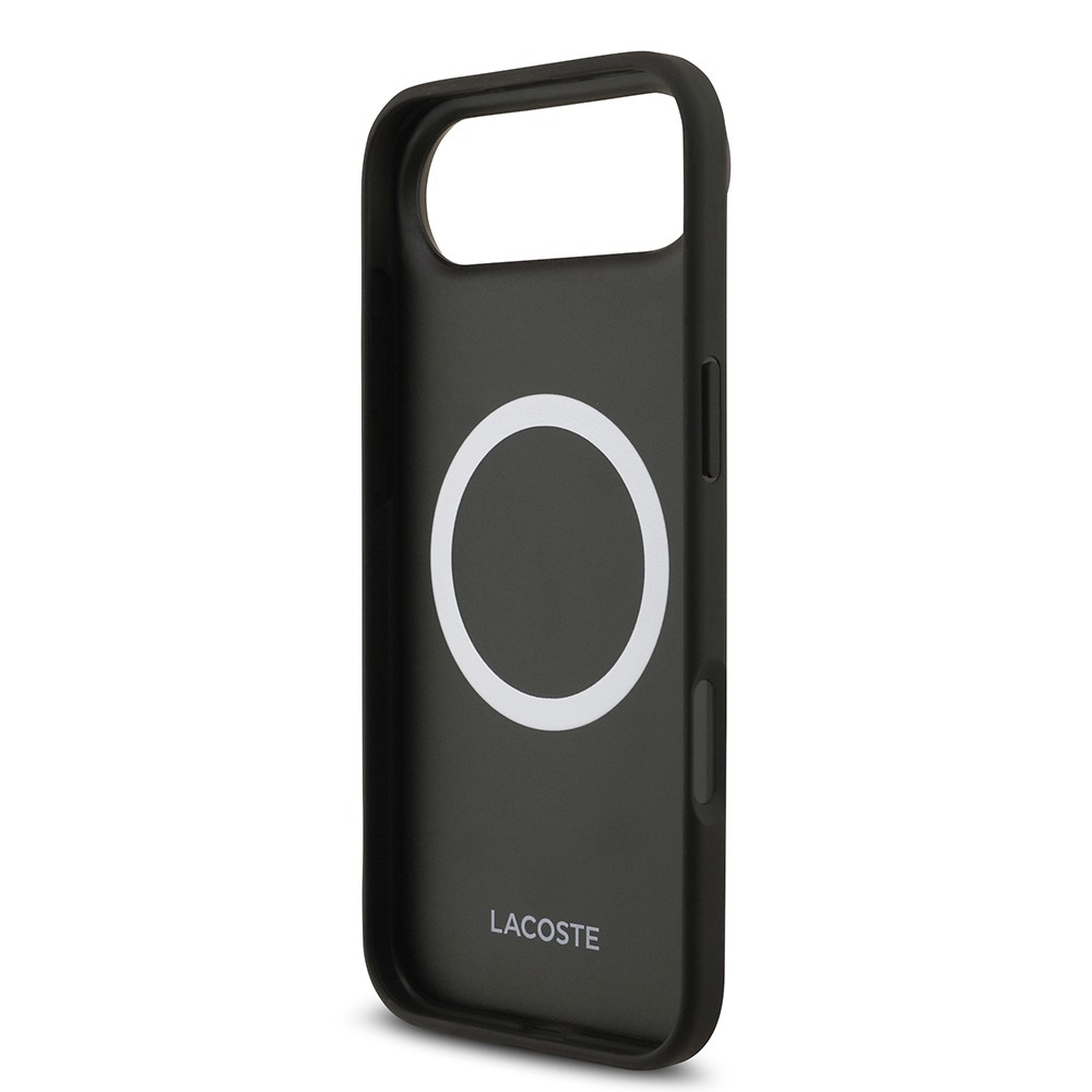 Apple iPhone 17 Air Kılıf Lacoste Orjinal Lisanslı M-safe Şarj Özellikli PU Pike Desenli Metal Logolu Kartlıklı Kapak