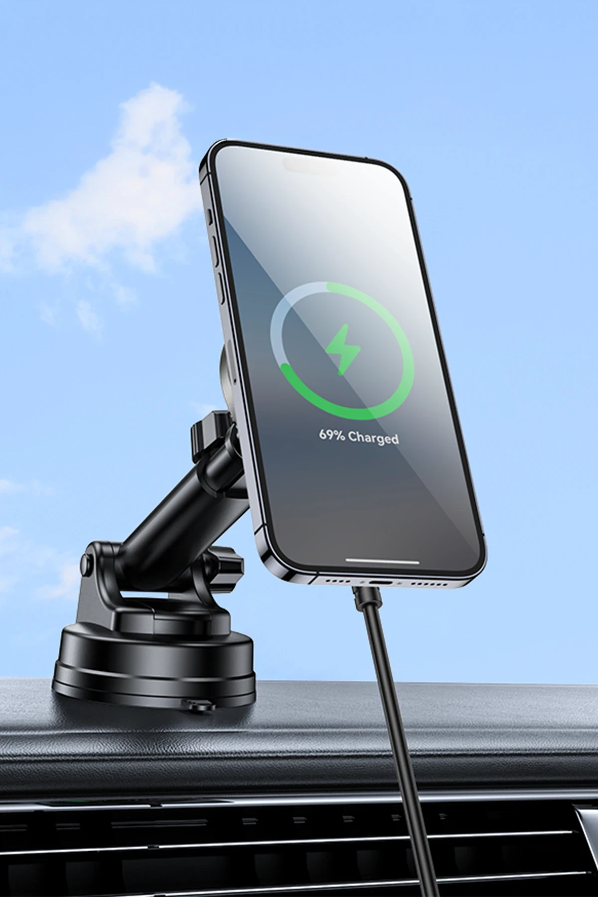Yesido C315 2in1 Izgara Klipsli ve Vantuzlu 360 Derece Ayarlanabilir RGB Işıklı Cam Yüzeyli Fan Soğutuculu 15W Kablosuz Şarjlı Araç Tutucu