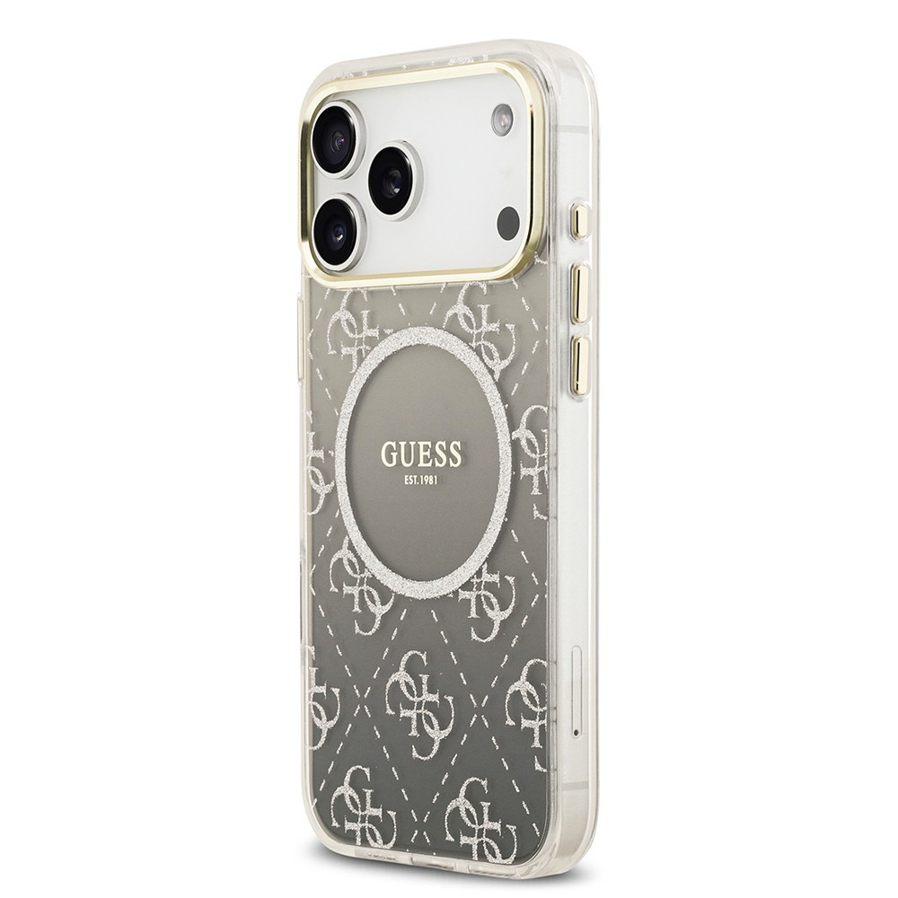 Apple iPhone 17 Pro Max Kılıf Guess Orjinal Lisanslı M-safe Şarj Özellikli 4G Desenli Simli Silikon Kapak