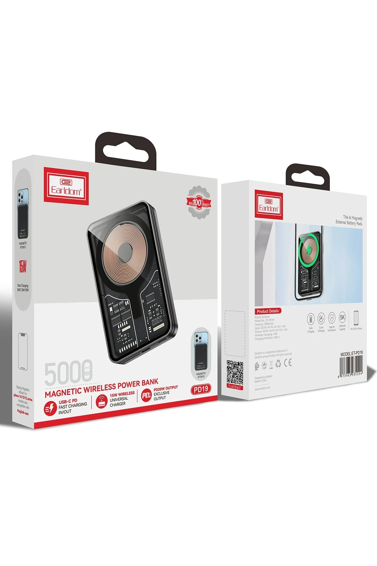 Earldom PD19 5.000 mAh Kablosuz Şarjlı Standlı PD Hızlı Şarj Powerbank