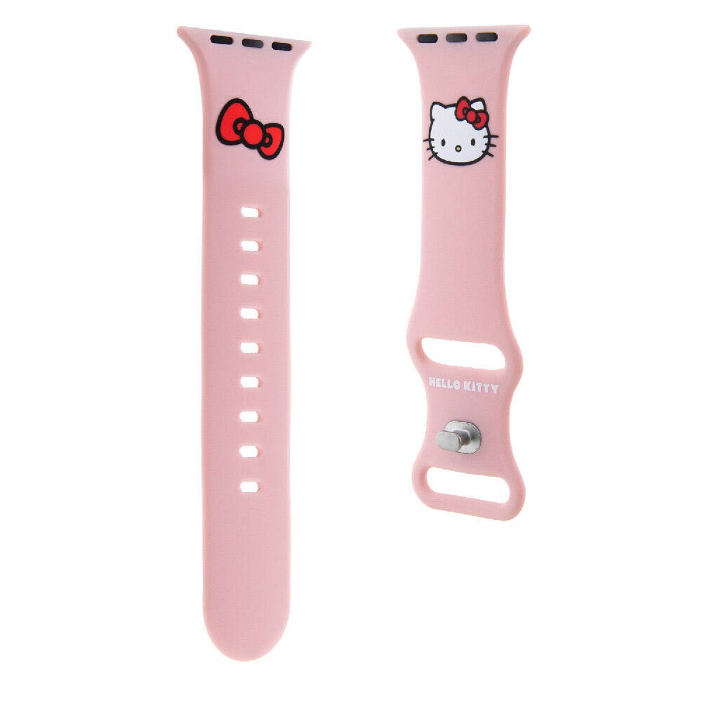 Apple Watch 7 41mm Hello Kitty Orjinal Lisanslı Yazı Logolu Fiyonk & Kitty Head Silikon Kordon