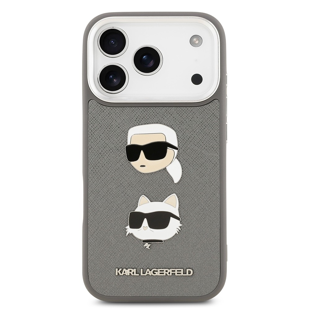 Apple iPhone 17 Pro Kılıf Karl Lagerfeld Orjinal Lisanslı Metal Logolu K&C Heads Pin Kapak