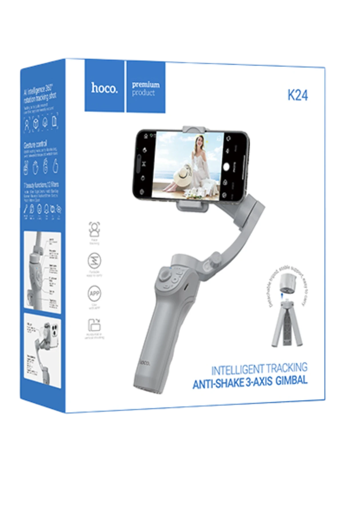 Hoco. K24 360 Derece Otomatik Yüz Takipli Tripodlu Akıllı Selfie Gimbal