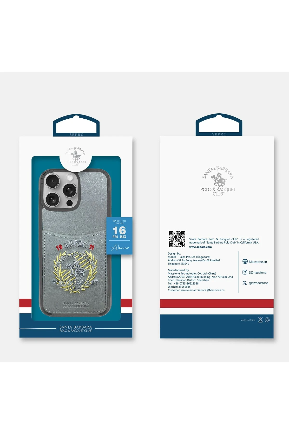 Santa Barbara Polo Racquet Club iPhone 16 Abner İçi Süet Nakış Desenli Kartvizitli Kılıf