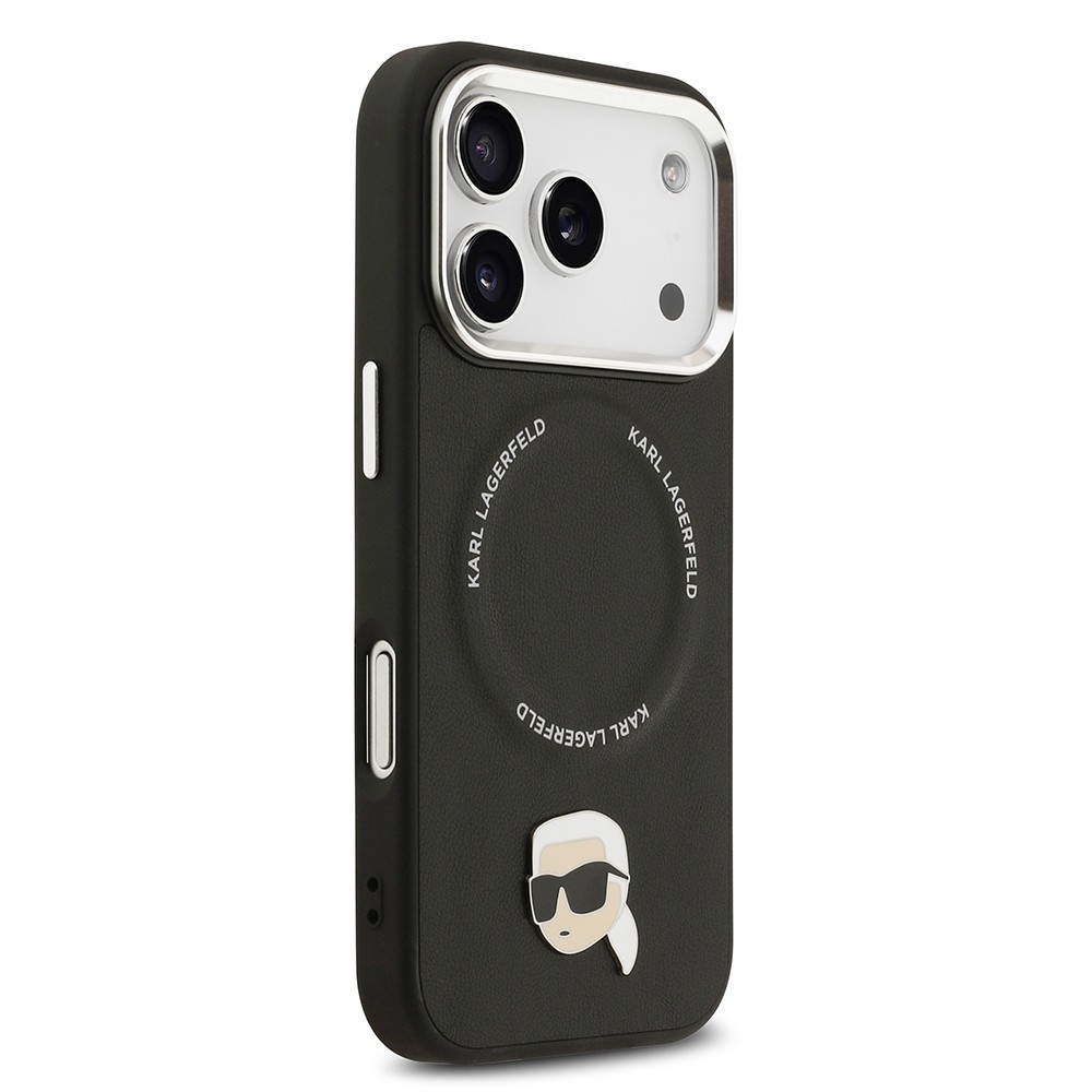 Apple iPhone 17 Pro Kılıf Karl Lagerfeld Orjinal Lisanslı M-safe Şarj Özellikli Metal Kamera ve Buton Tasarımlı Karl PU Deri Kapak