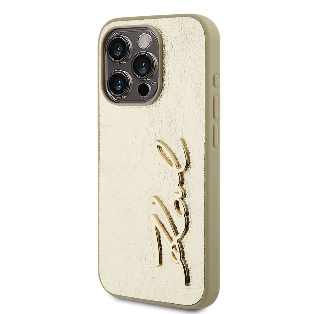 Apple iPhone 15 Pro Kılıf Karl Lagerfeld Orjinal Lisanslı 3D KL Yazılı Tüylü Arka Yüzey Saffiano Rhinestones Kapak
