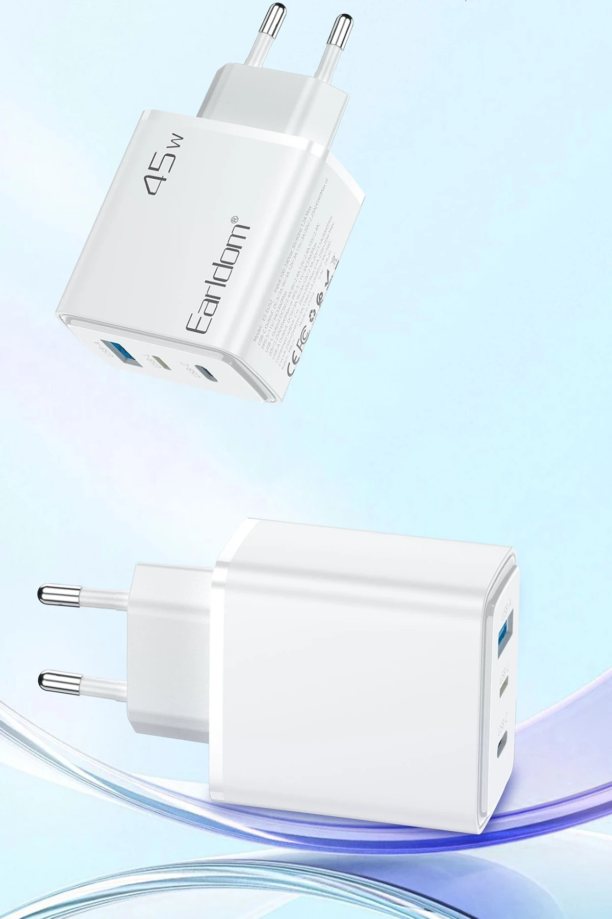 Earldom EU52 Type-C Lightning ve USB Çıkışlı 45W PD Hızlı Şarj Aleti