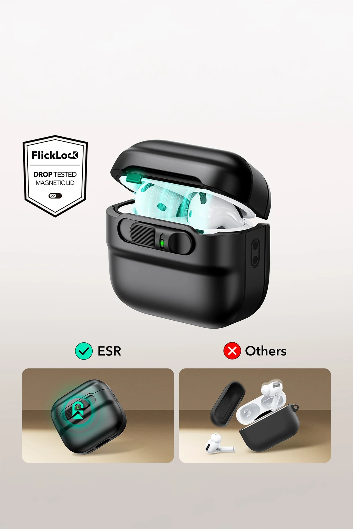 ESR Apple Airpods 4 (4.nesil) Pulse FlickLock Magsafe Şarj Destekli Kilitli Kılıf