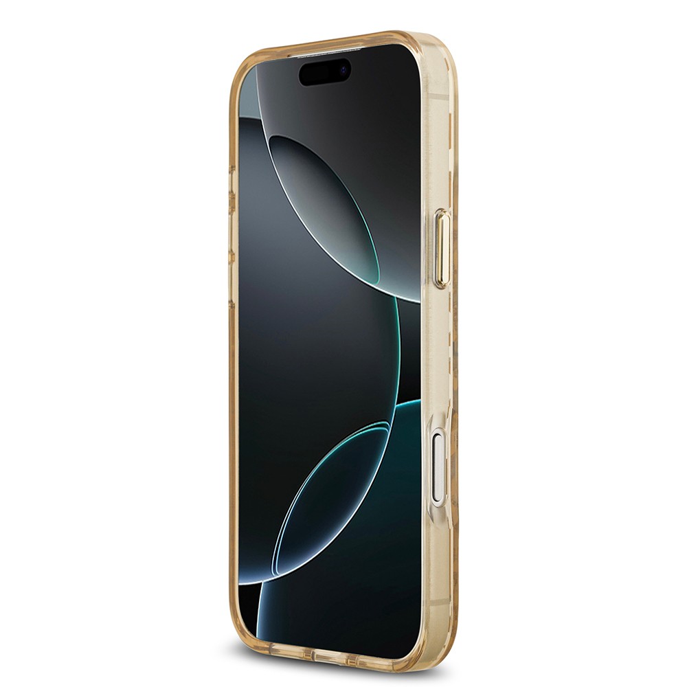 Apple iPhone 17 Pro Max Kılıf Guess Orjinal Lisanslı M-safe Şarj Özellikli Üçgen Logolu Simli Leopar Desenli Kapak