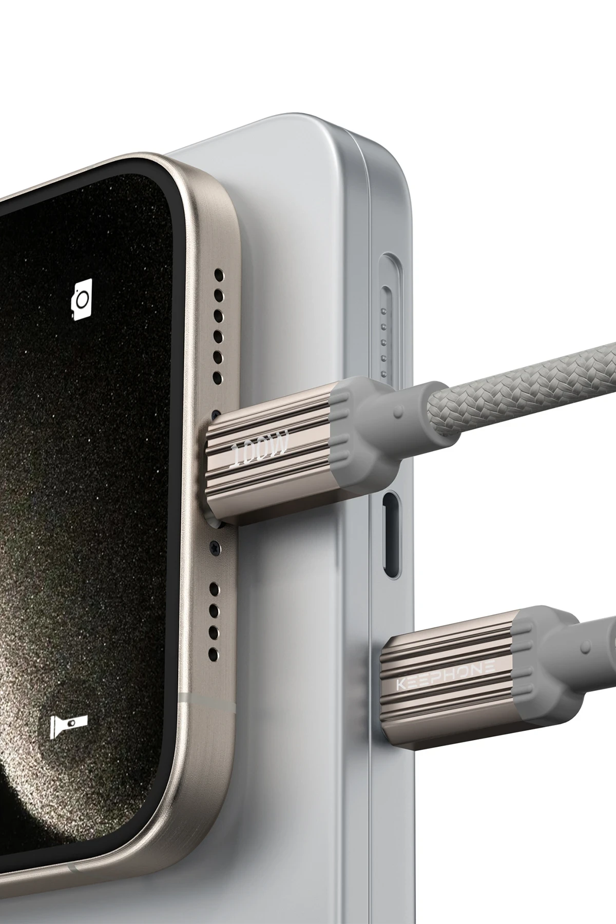 Keephone Magcoil 1M 100W Örgülü Type-C to Type-C Mıknatıslı PD Hızlı Şarj Data Kablosu