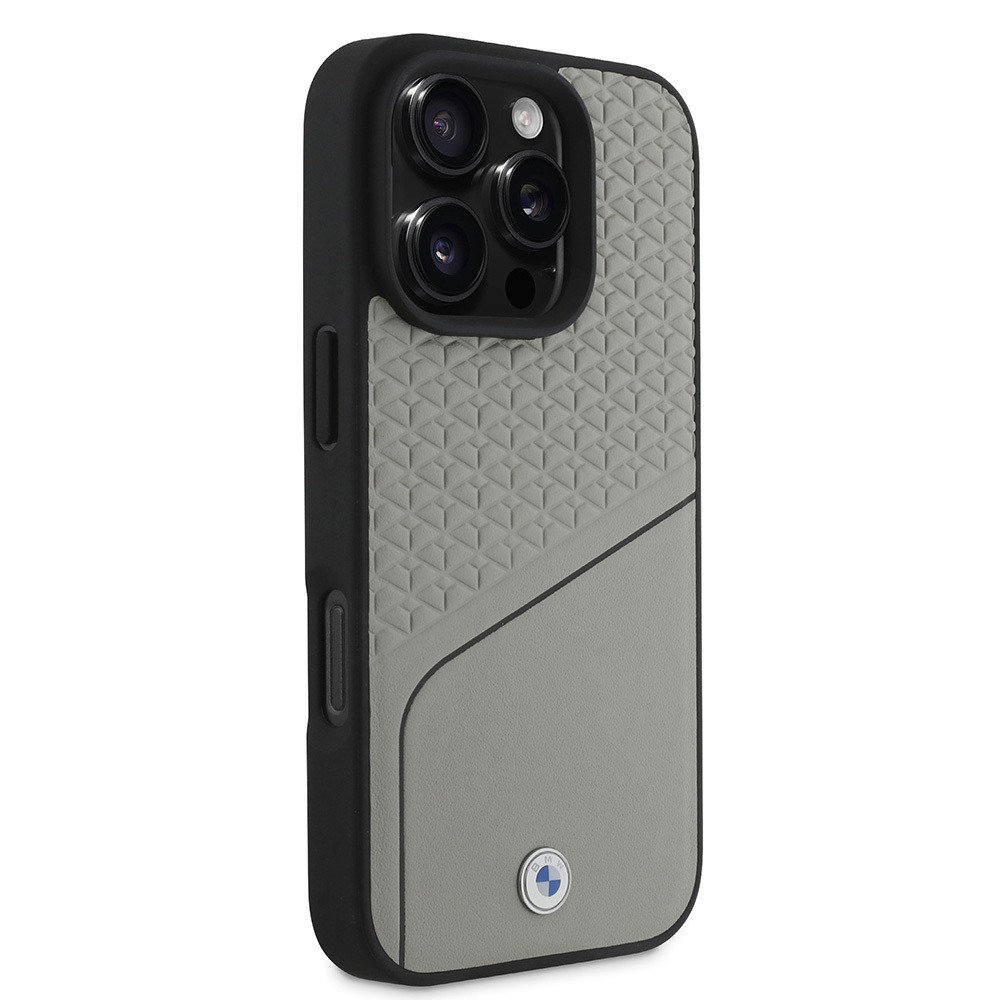 Apple iPhone 16 Pro Max Kılıf BMW Orjinal Lisanslı M-safe Şarj Özellikli Metal Logolu Dokulu ve Çizgili Deri Kapak