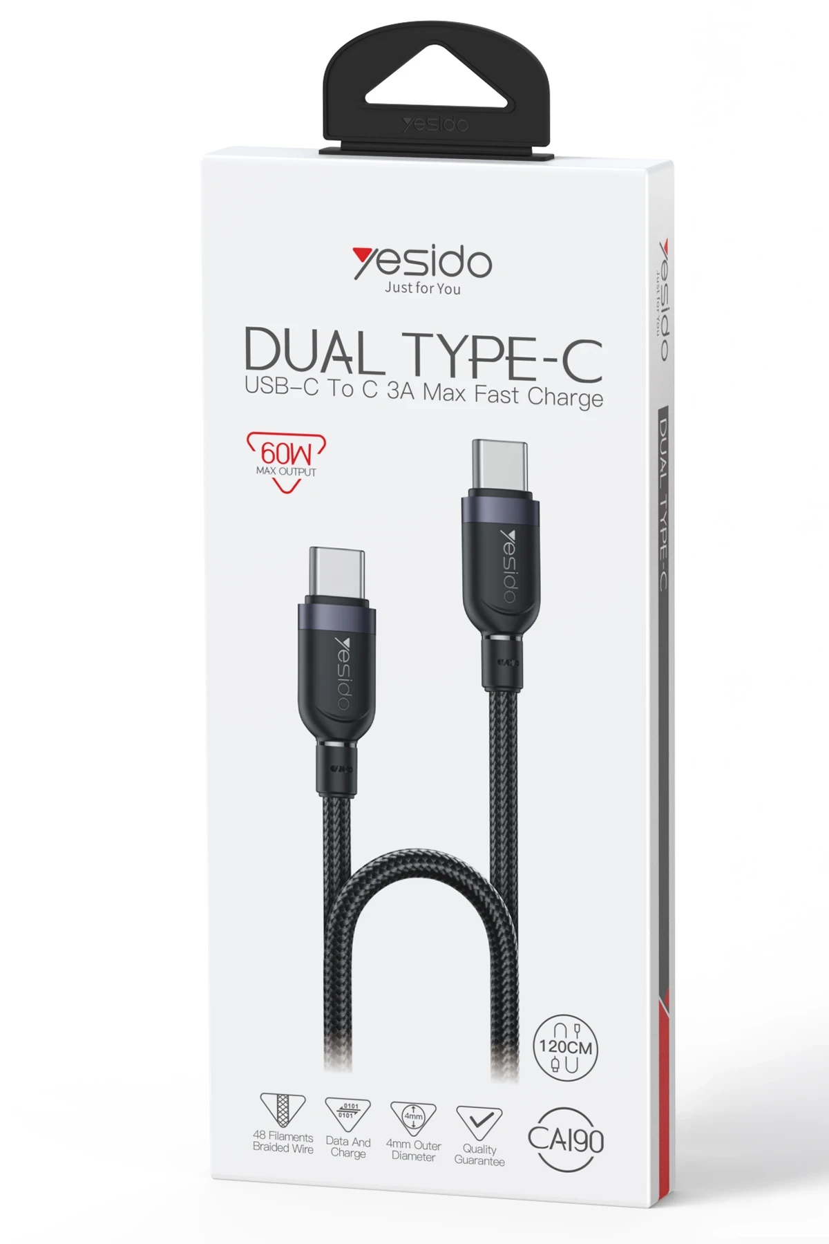 Yesido CA190 1.2M 60W Type-C to Type-C PD Hızlı Şarj Kablosu