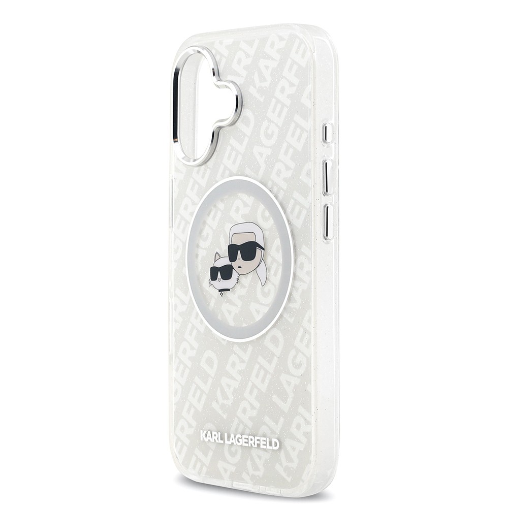 Apple iPhone 17 Kılıf Karl Lagerfeld Orjinal Lisanslı Parlayan Simli Karl & Choupette Heads Kapak