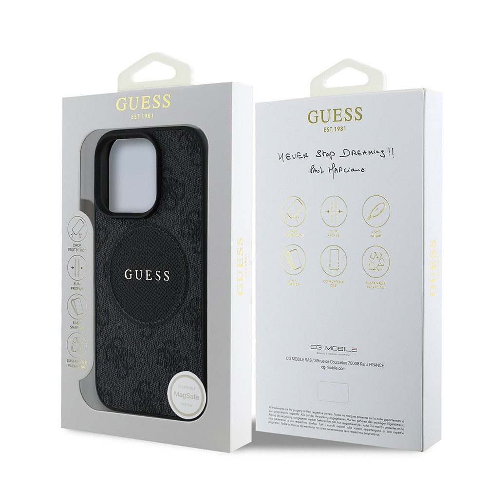 Apple iPhone 15 Pro Max Kılıf Guess Orjinal Lisanslı M-safe Şarj Özellikli Yazı Logolu Circle Classic Kapak