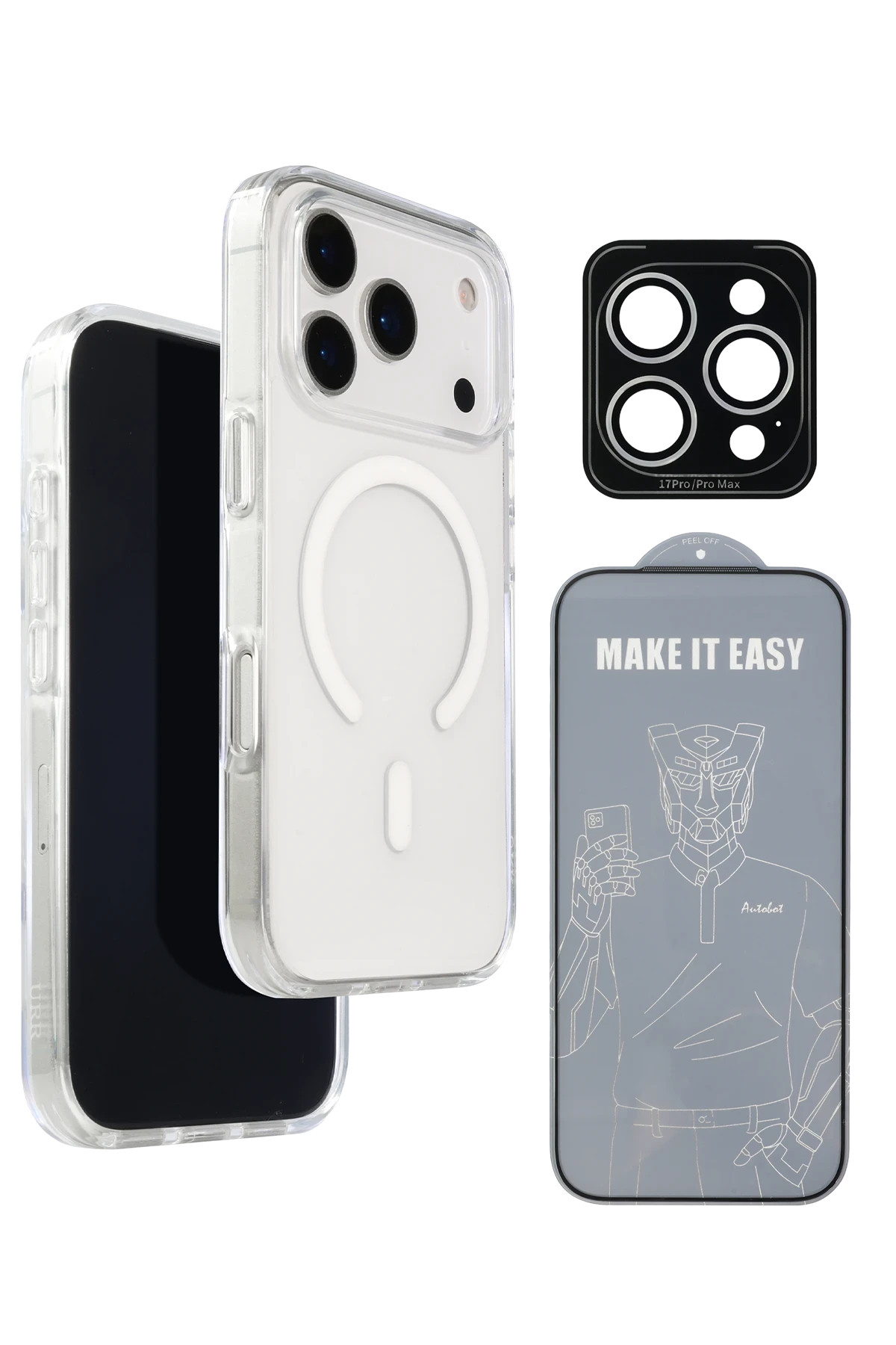 URR Apple iPhone 17 Pro Crystal Clear Magsafe 3in1 Ekran Koruyucu ve Kamera Lens Koruyucu