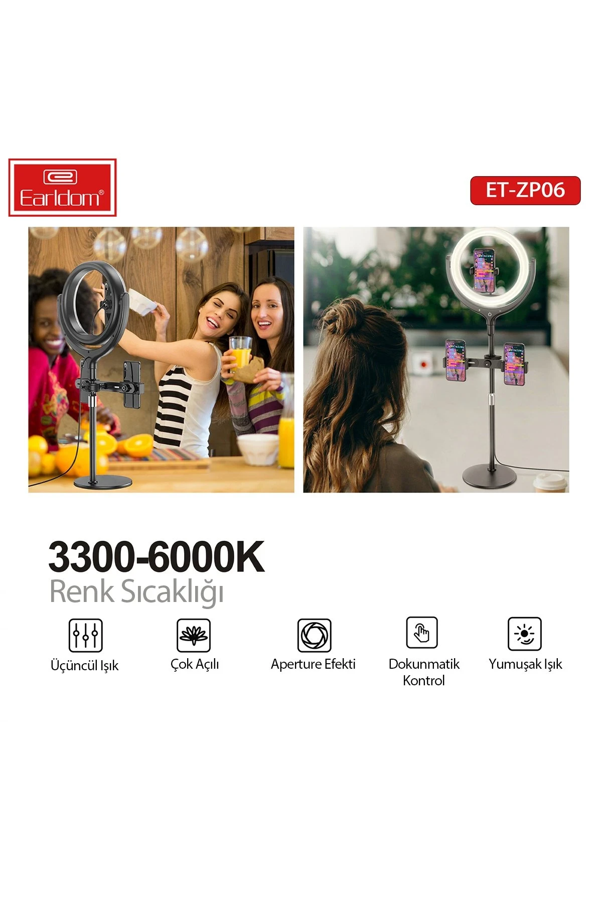 Earldom ZP06 Ayarlanabilir Açılı Dokunmatik Kontrollü Tripodlu Selfie Işığı