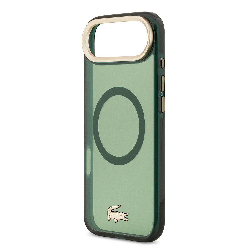 Apple iPhone 17 Air Kılıf Lacoste Orjinal Lisanslı M-safe Şarj Özellikli Gold Timsah Logolu Buzlu Kapak