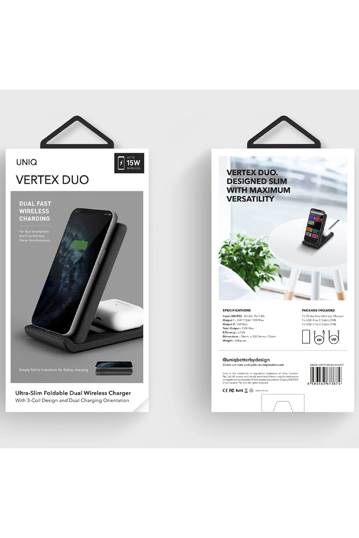 Uniq Vertex Duo 2in1 Magsafe 15W Hızlı Kablosuz Şarj