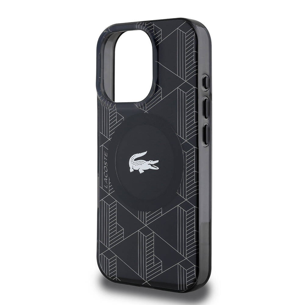 Apple iPhone 16 Pro Max Kılıf Lacoste Orjinal Lisanslı M-safe Şarj Özellikli IML Baskılı Gümüş Timsah Logolu Monogram Kapak