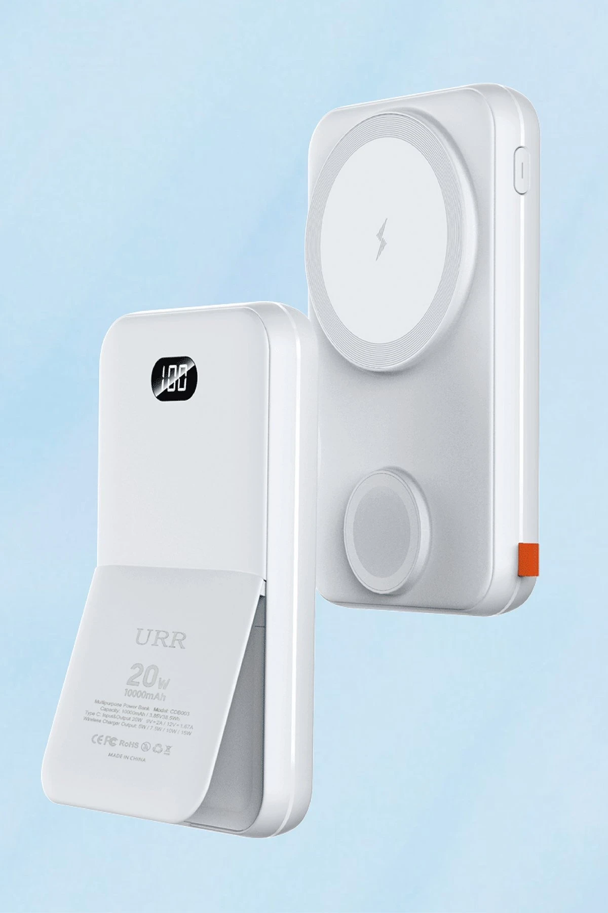 URR Multipurpose 20W 10.000 mAh Dijital Şarj Göstergeli Telefon ve Saat İçin Kablosuz Şarj Magsafe Powerbank