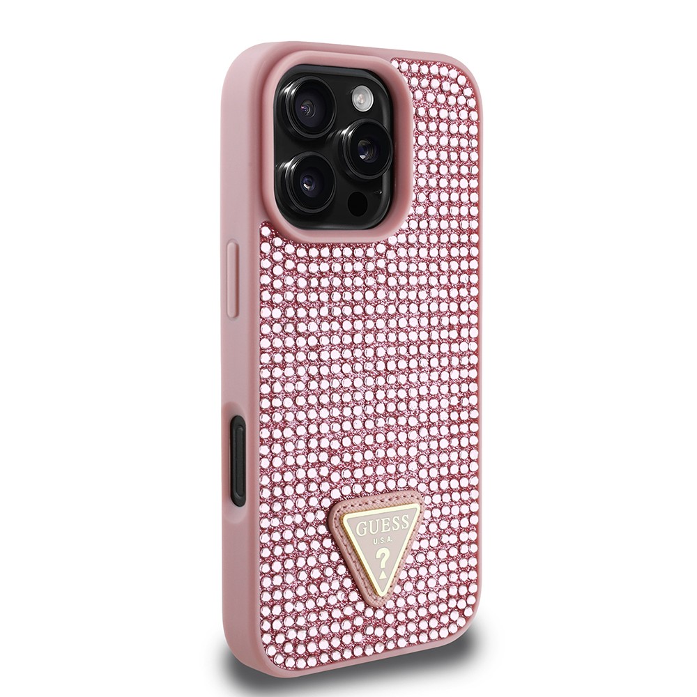 Apple iPhone 16 Pro Max Kılıf Guess Orjinal Lisanslı Taşlı Arka Yüzey Üçgen Logolu Kapak