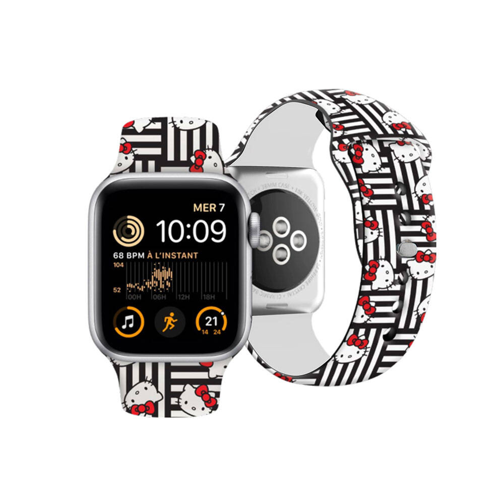 Apple Watch 38mm Hello Kitty Orjinal Lisanslı Çizgiler & Kitty Silikon Kordon