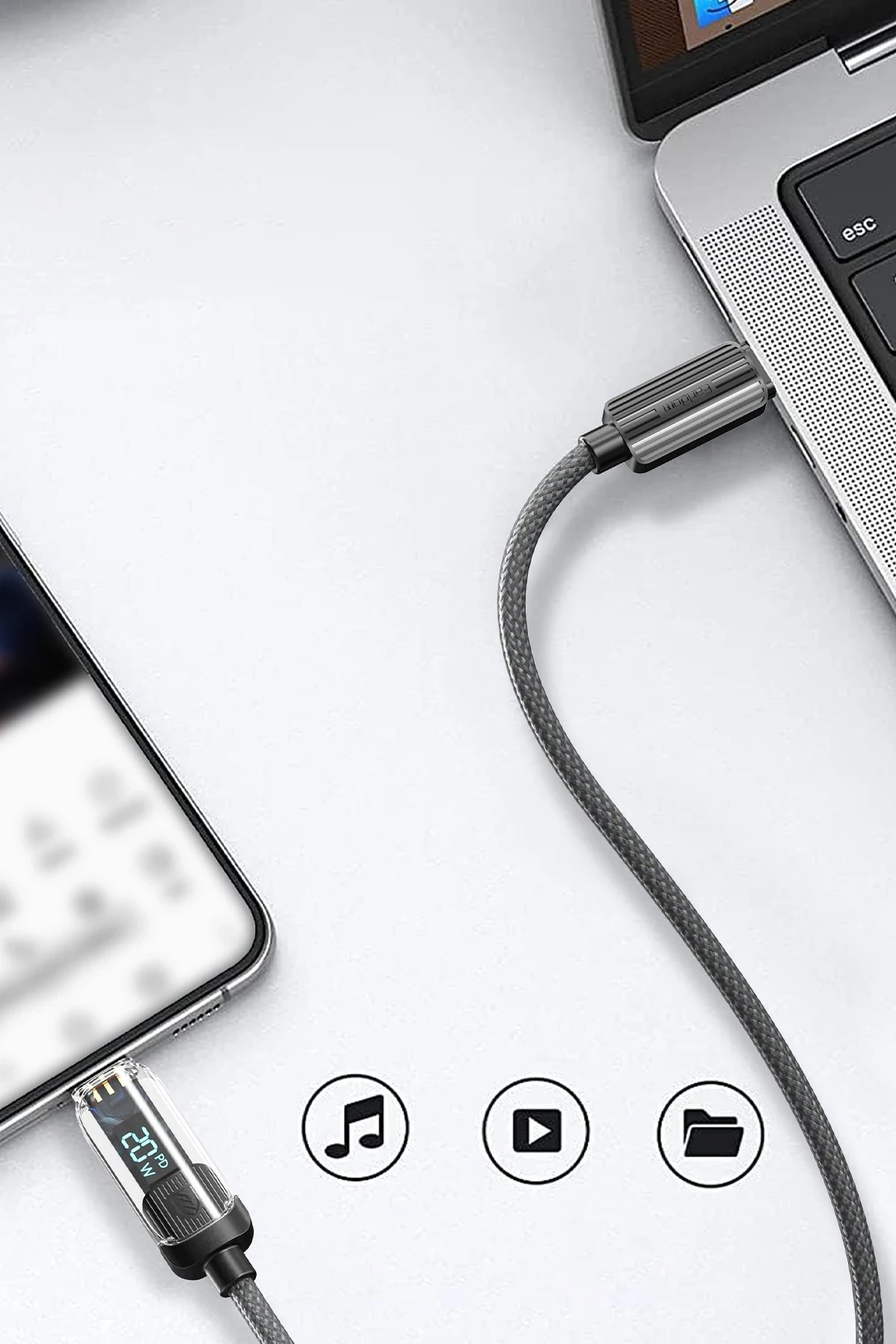 Earldom EC-189CL 1M 20W Dijital Göstergeli Type-C to Lightning PD Hızlı Şarj Kablosu