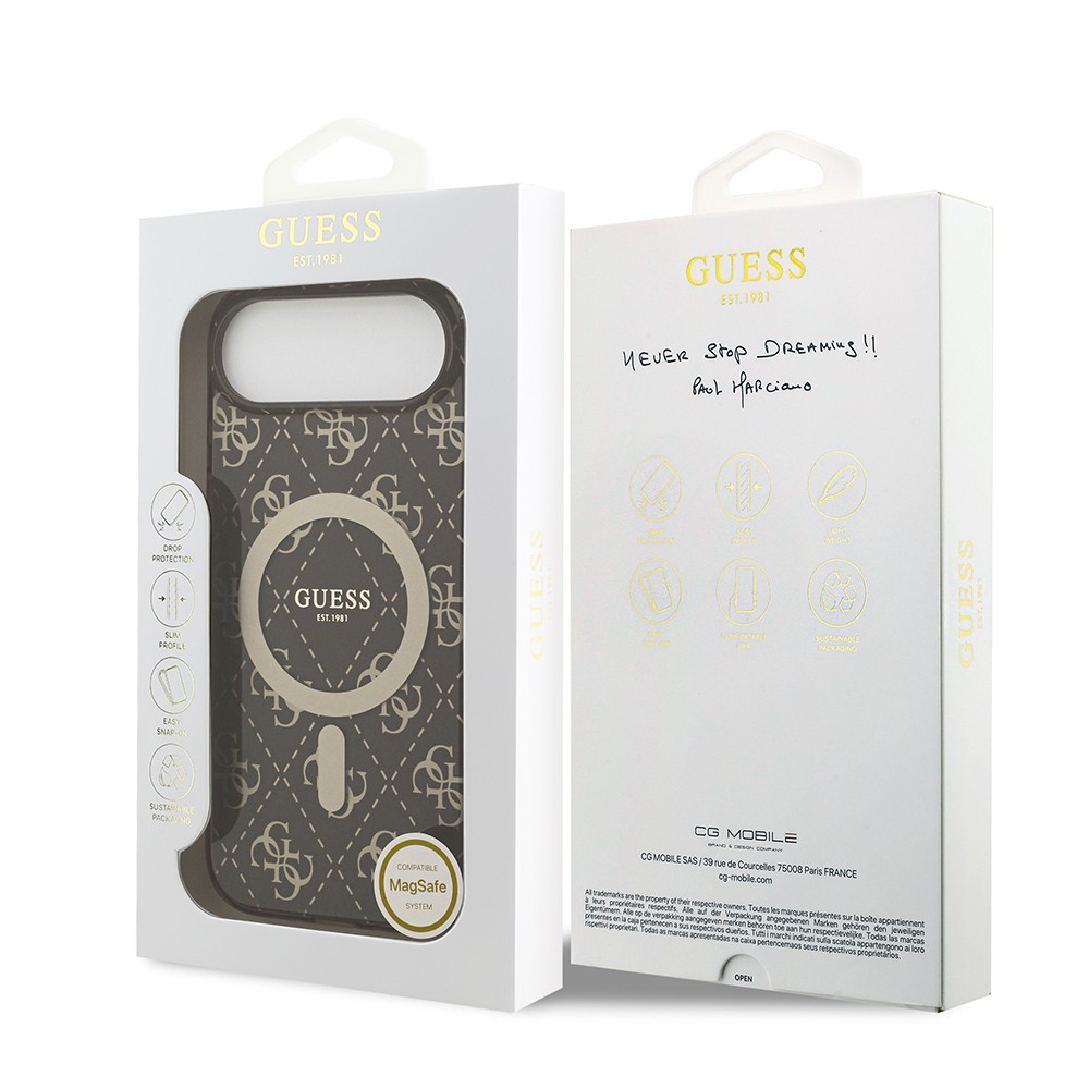 Apple iPhone 17 Air Kılıf Guess Orjinal Lisanslı M-safe Şarj Özellikli IML Baskılı Klasik Logolu 4G Desenli Kapak