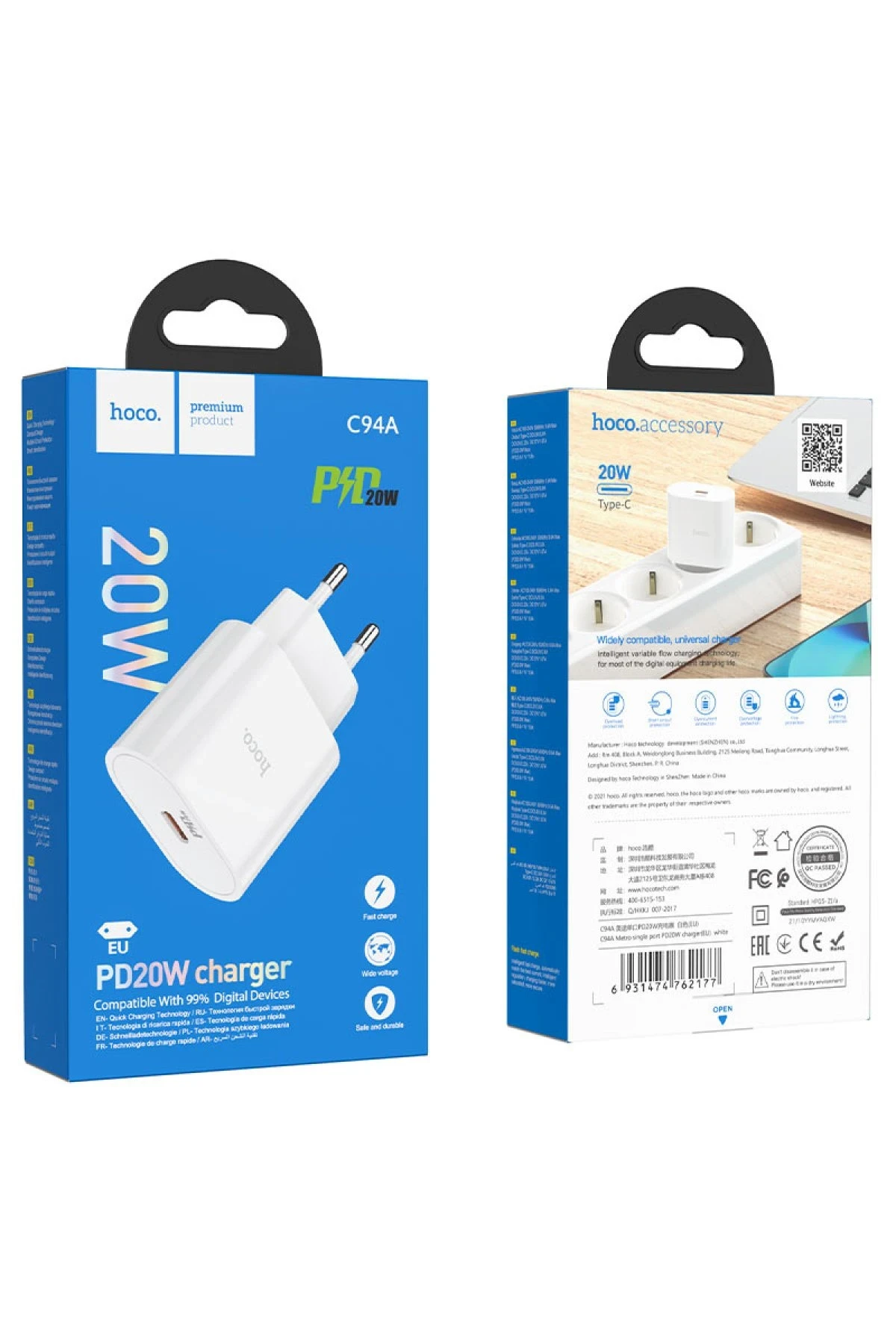 Hoco. C94A Metro 20W Type-C Çıkışlı PD Hızlı Şarj Aleti