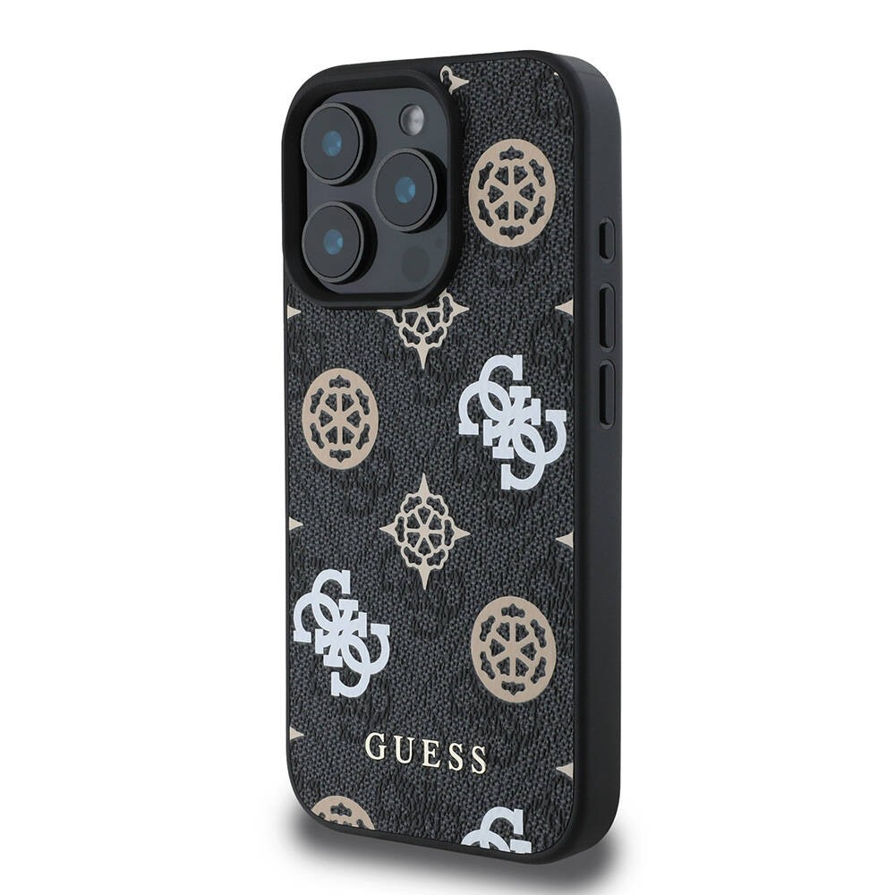 Apple iPhone 16 Pro Max Kılıf Guess Orjinal Lisanslı M-safe Şarj Özellikli 4G Desenli Yazı Logolu Peony Kapak