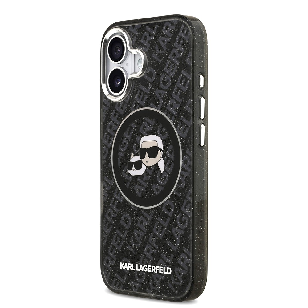Apple iPhone 17 Kılıf Karl Lagerfeld Orjinal Lisanslı Parlayan Simli Karl & Choupette Heads Kapak