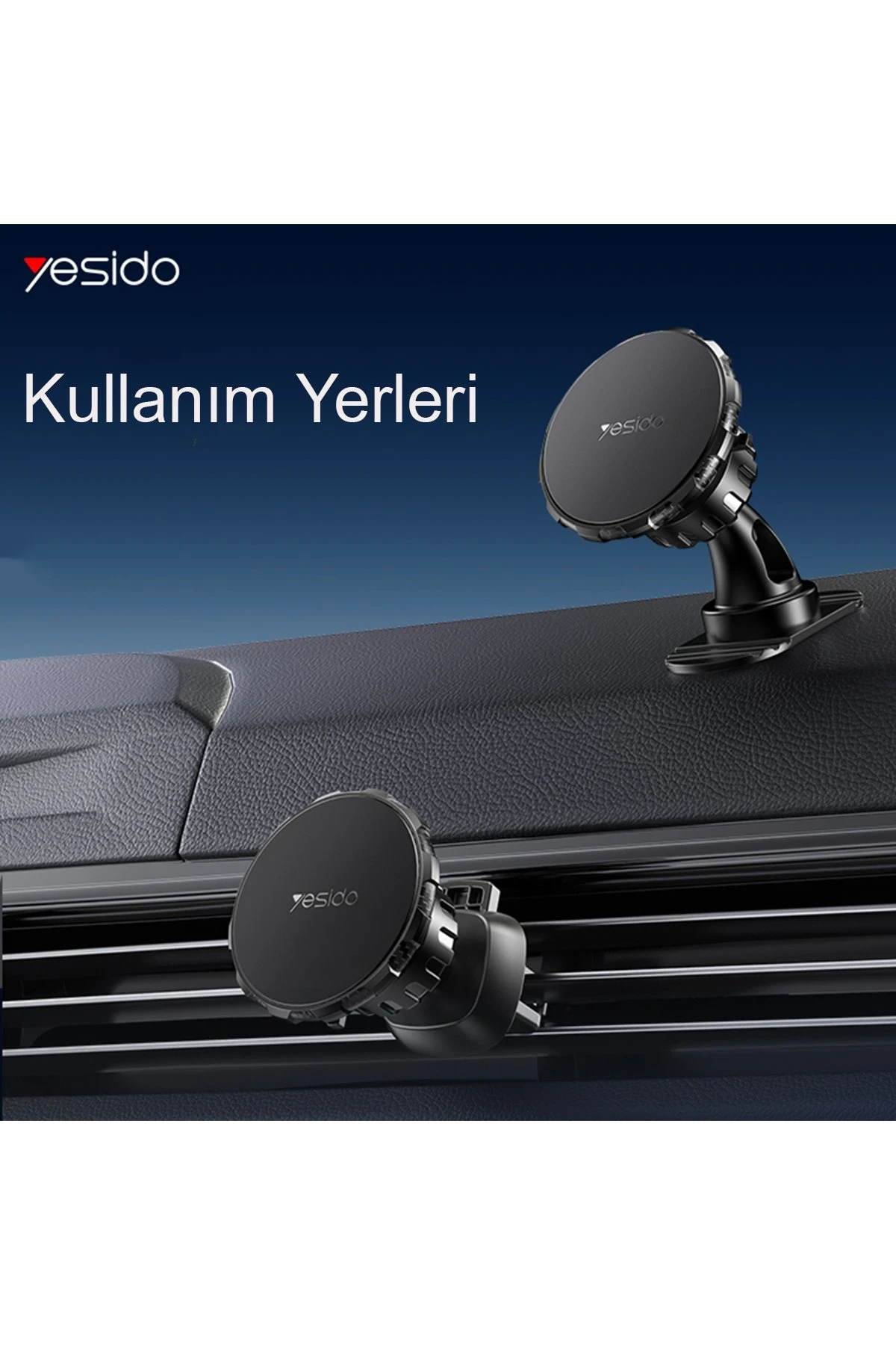 Yesido C153 2in1 Izgara Klipsli ve Yapışkanlı 360 Derece Ayarlanabilir Manyetik Magsafe Araç Tutucu