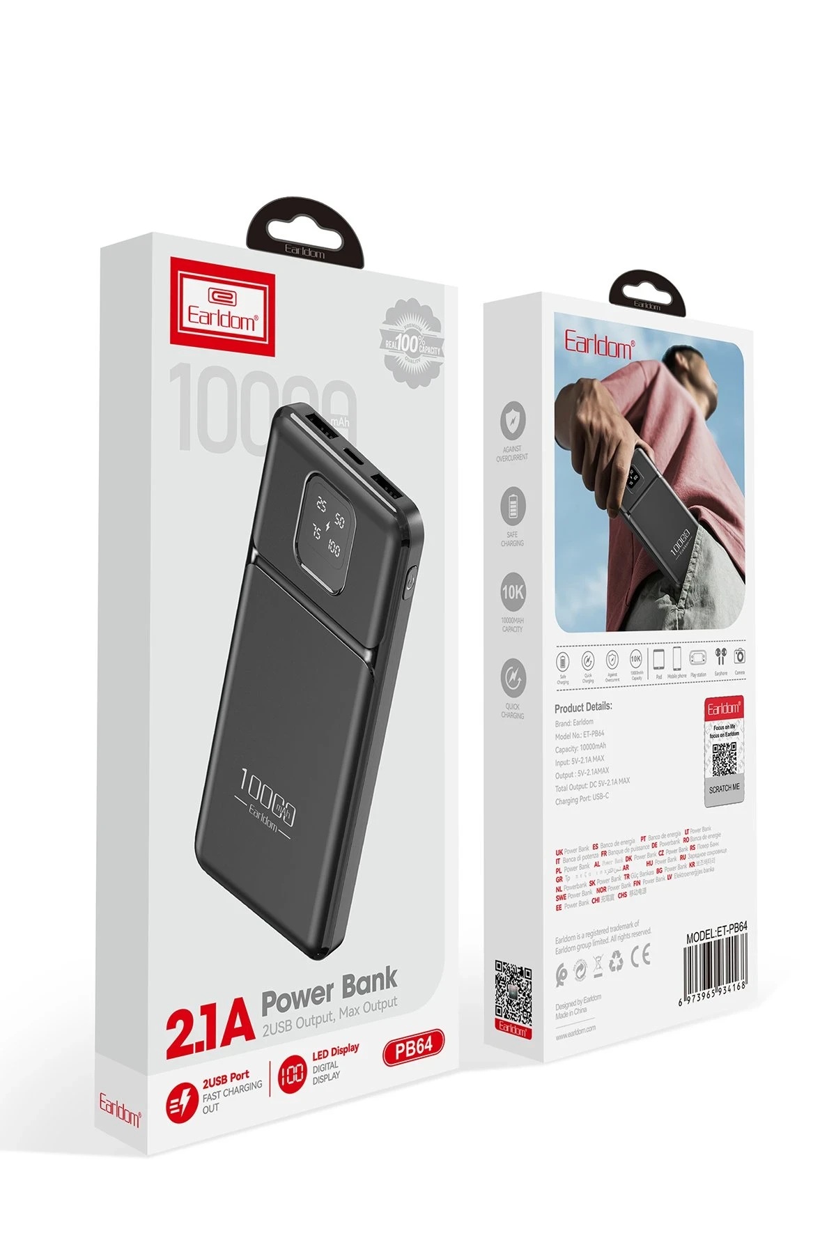 Earldom PB64 10.000 mAh 2 Adet 10W USB Çıkışlı Dijital Göstergeli Powerbank