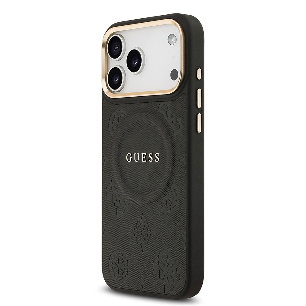 Apple iPhone 17 Pro Max Kılıf Guess Orjinal Lisanslı M-safe Şarj Özellikli Sıcak Baskılı Yazı Logolu PU Deri Peony Kapak