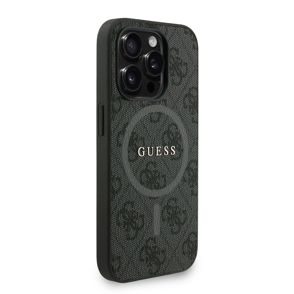 Apple iPhone 15 Pro Max Kılıf Guess Orjinal Lisanslı M-safe Şarj Özellikli PU Deri Bilek Askı İpli Yazı Logolu Kapak