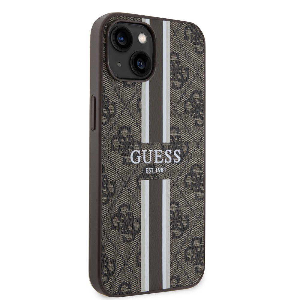 Apple iPhone 15 Kılıf Guess Orjinal Lisanslı M-safe Şarj Özellikli 4G Şerit Tasarımlı Printed Kapak