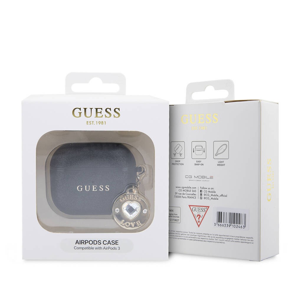 Apple Airpods 3. Nesil Kılıf Guess Orjinal Lisanslı Glitter Elmas Kalp Süs Zincirli Kapak