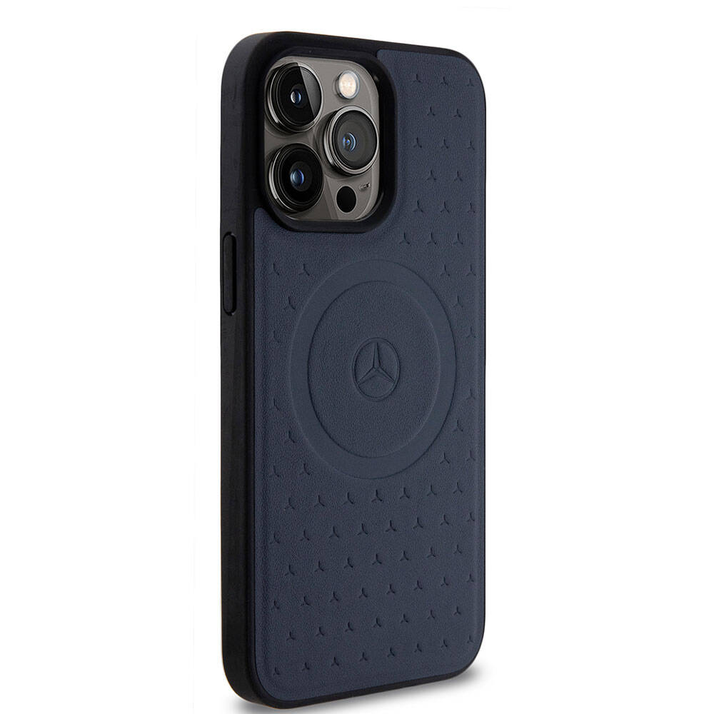Apple iPhone 15 Pro Max Kılıf Mercedes Benz Orjinal Lisanslı M-safe Şarj Özellikli Mühürlü Yıldız Desenli ve Logolu Deri Kapak