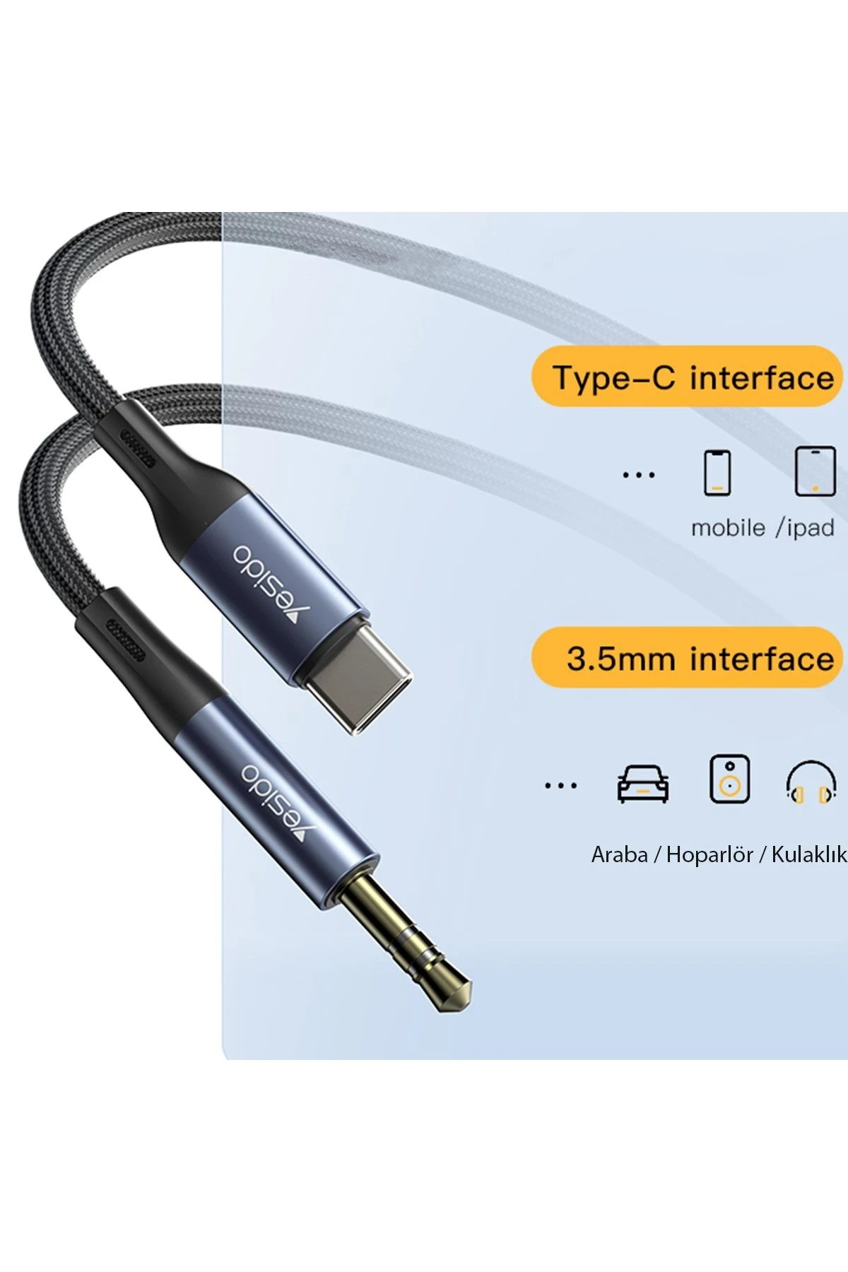 Yesido YAU36 Type-C to Aux Kablo 1M