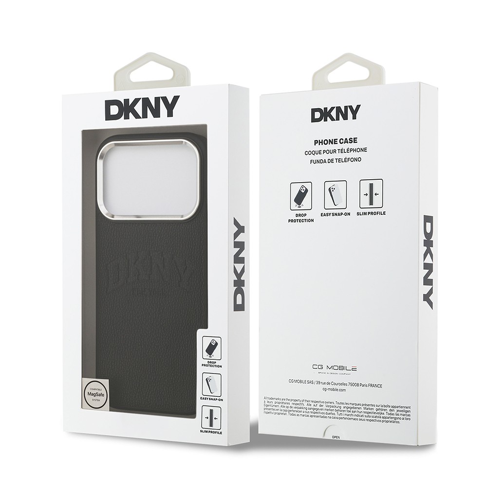 Apple iPhone 17 Pro Kılıf DKNY Orjinal Lisanslı M-safe Şarj Özellikli PU Deri Kabartmalı Kapak