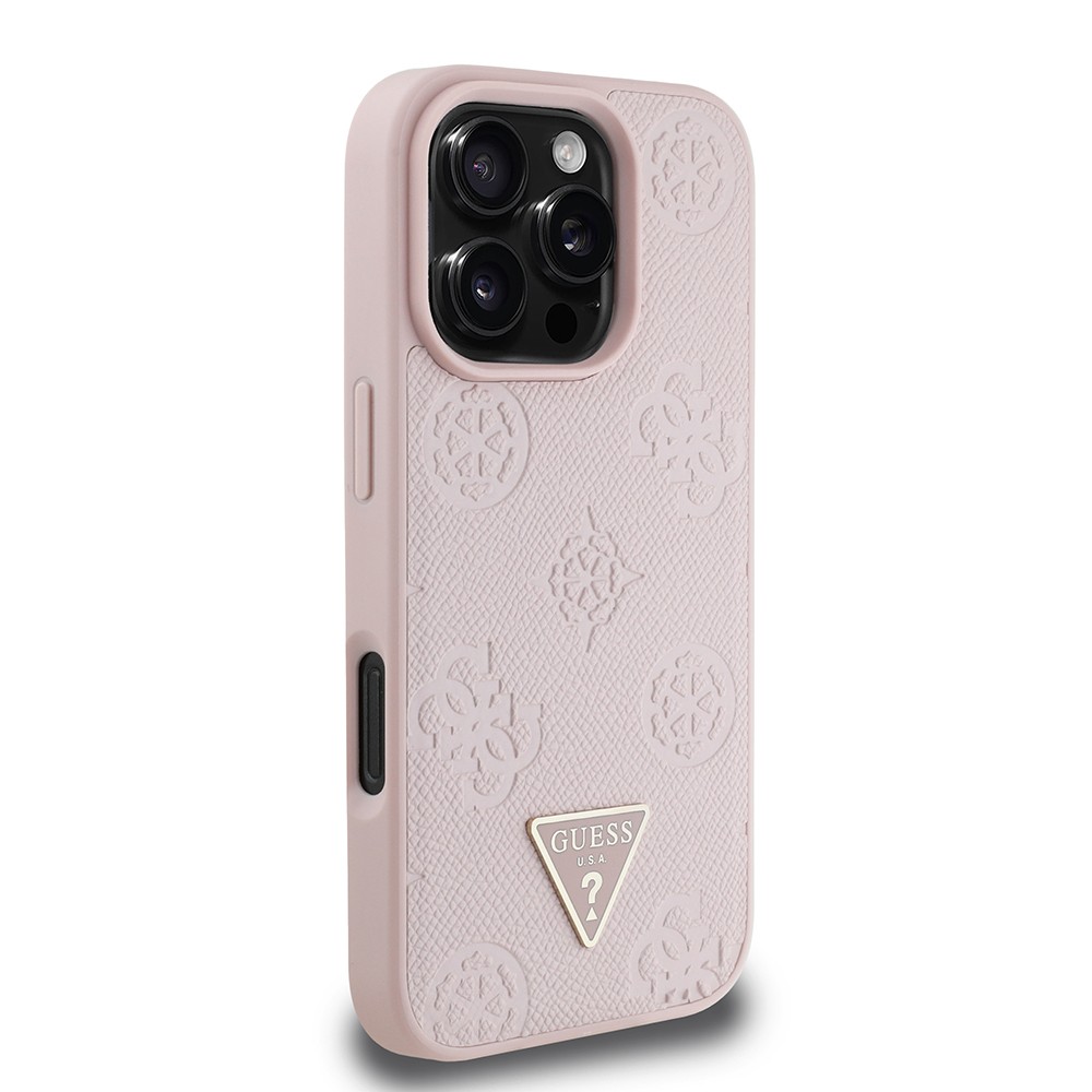 Apple iPhone 16 Pro Kılıf Guess Orjinal Lisanslı M-safe Şarj Özellikli Sıcak Baskılı Üçgen Logolu PU Deri Peony Kapak