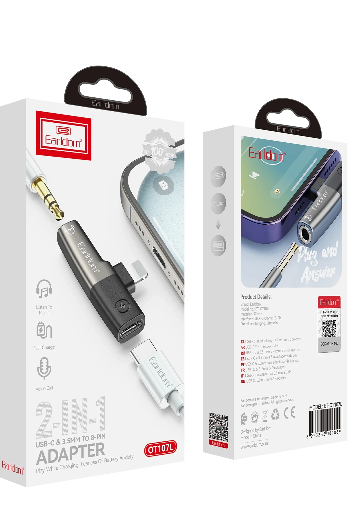 Earldom OT107L Lightning to 3.5mm ve Lightning Çıkış Dönüştürücü