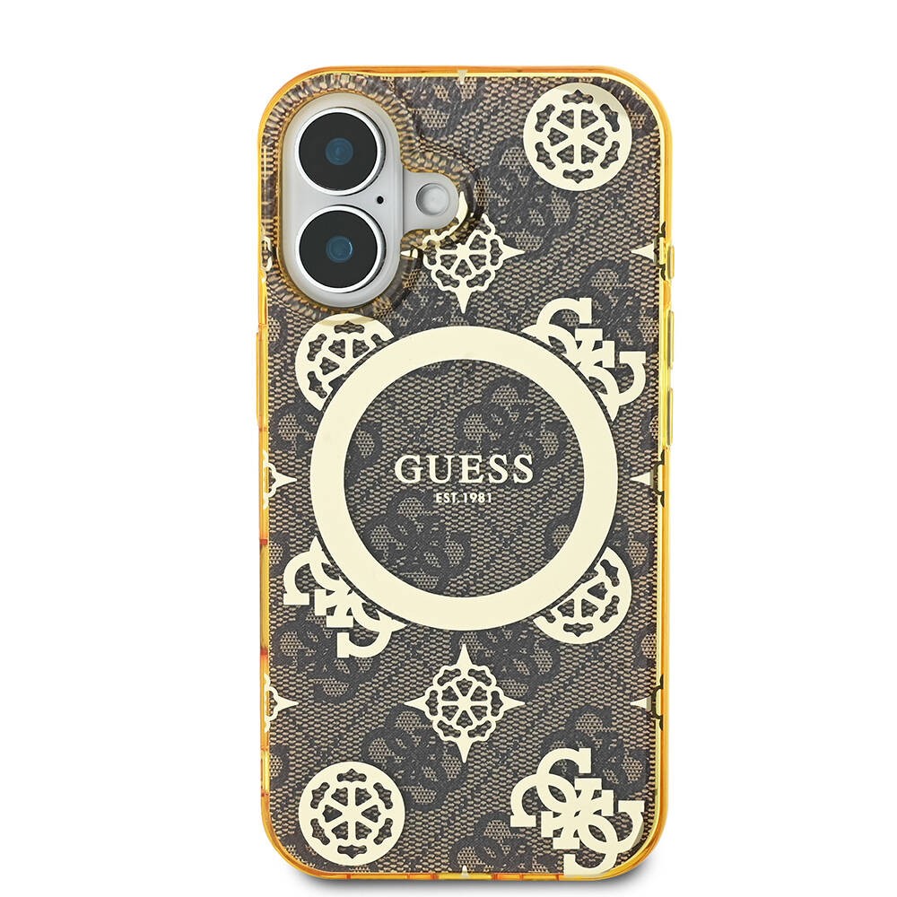 Apple iPhone 16 Plus Kılıf Guess Orjinal Lisanslı M-safe Şarj Özellikli 4G Desenli IML Yazı Logolu Peony Kapak
