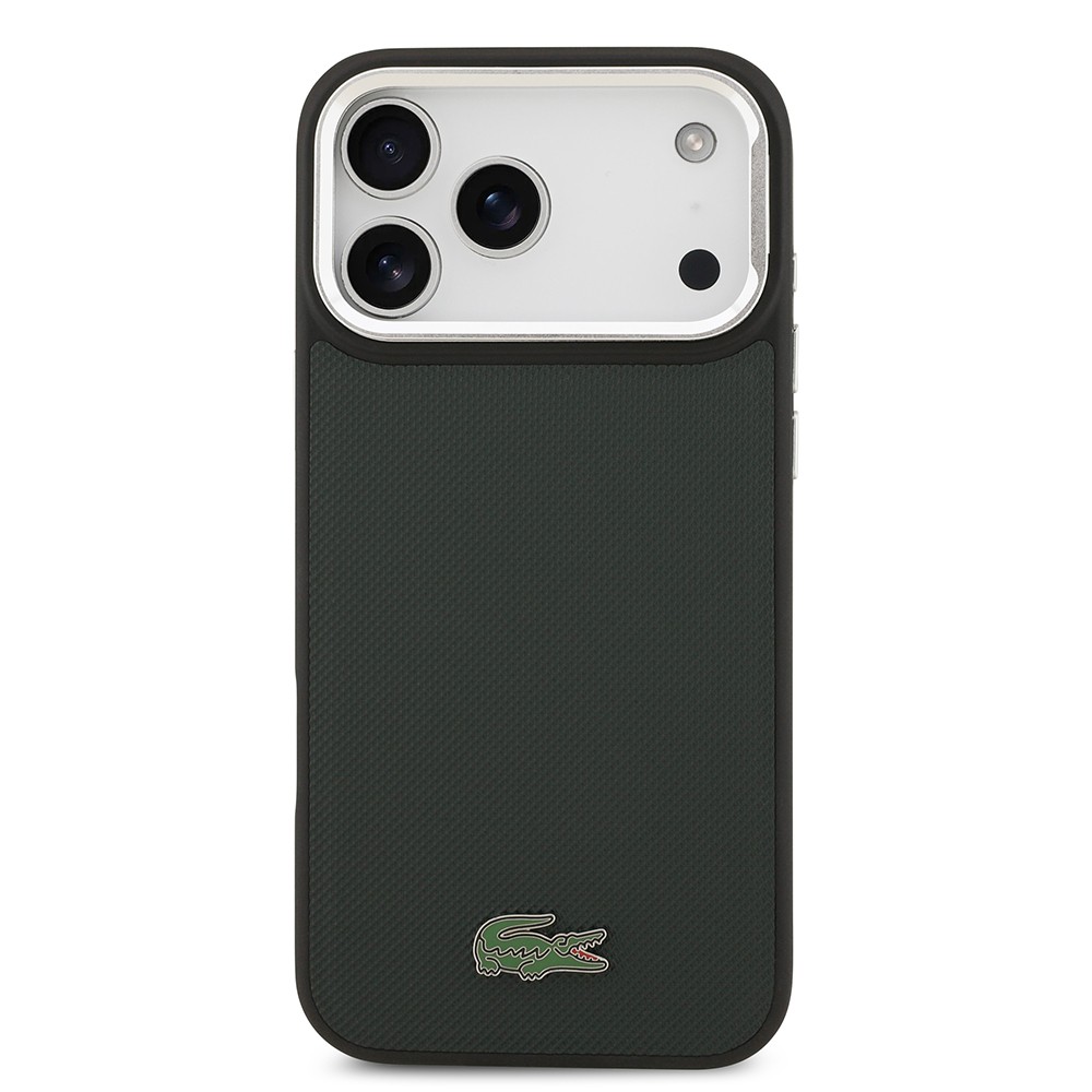 Apple iPhone 17 Pro Max Kılıf Lacoste Orjinal Lisanslı M-safe Şarj Özellikli PU Pike Desenli Standlı Metal Logolu Kapak