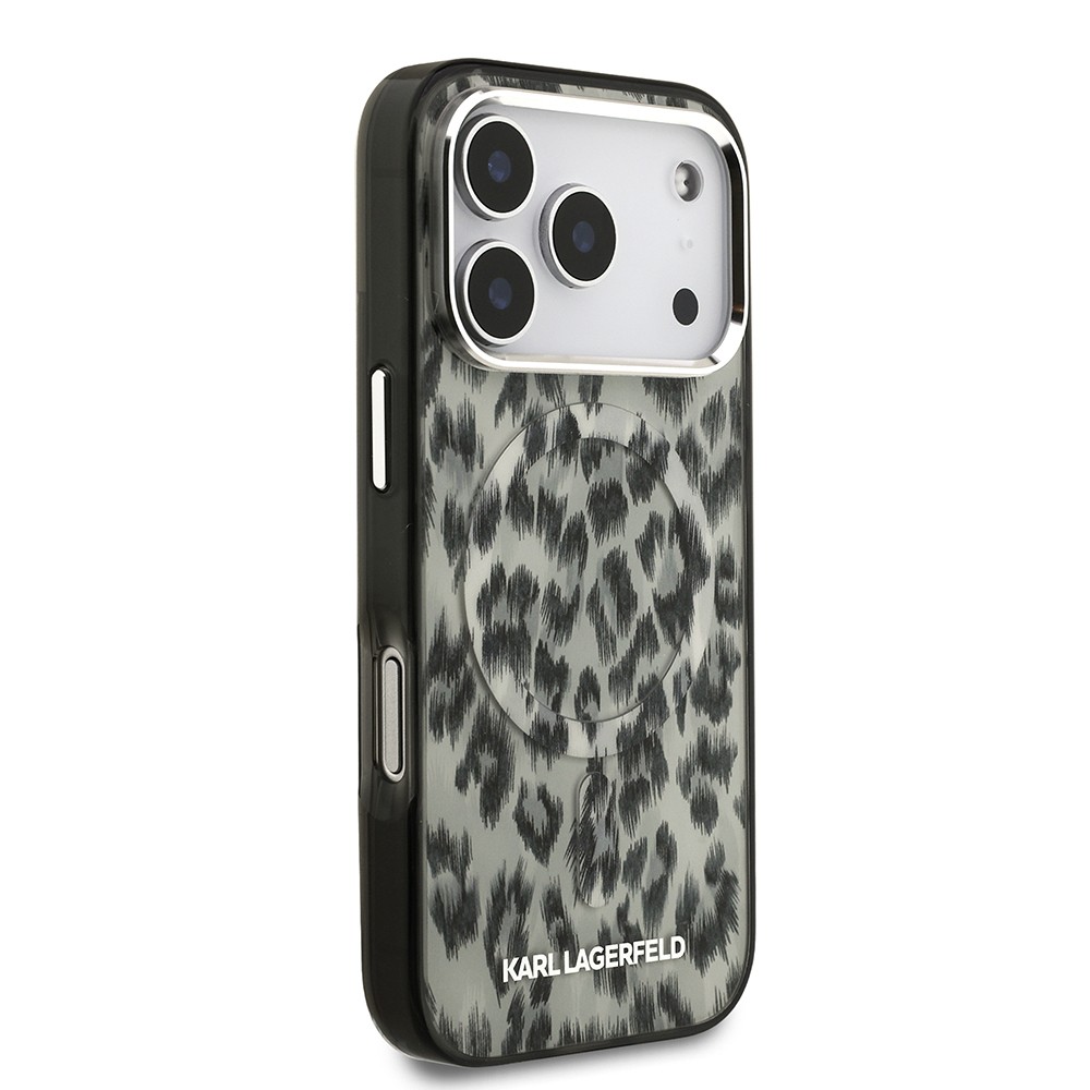 Apple iPhone 17 Pro Kılıf Karl Lagerfeld Orjinal Lisanslı M-safe Şarj Özellikli IML Leopar Baskılı Kapak
