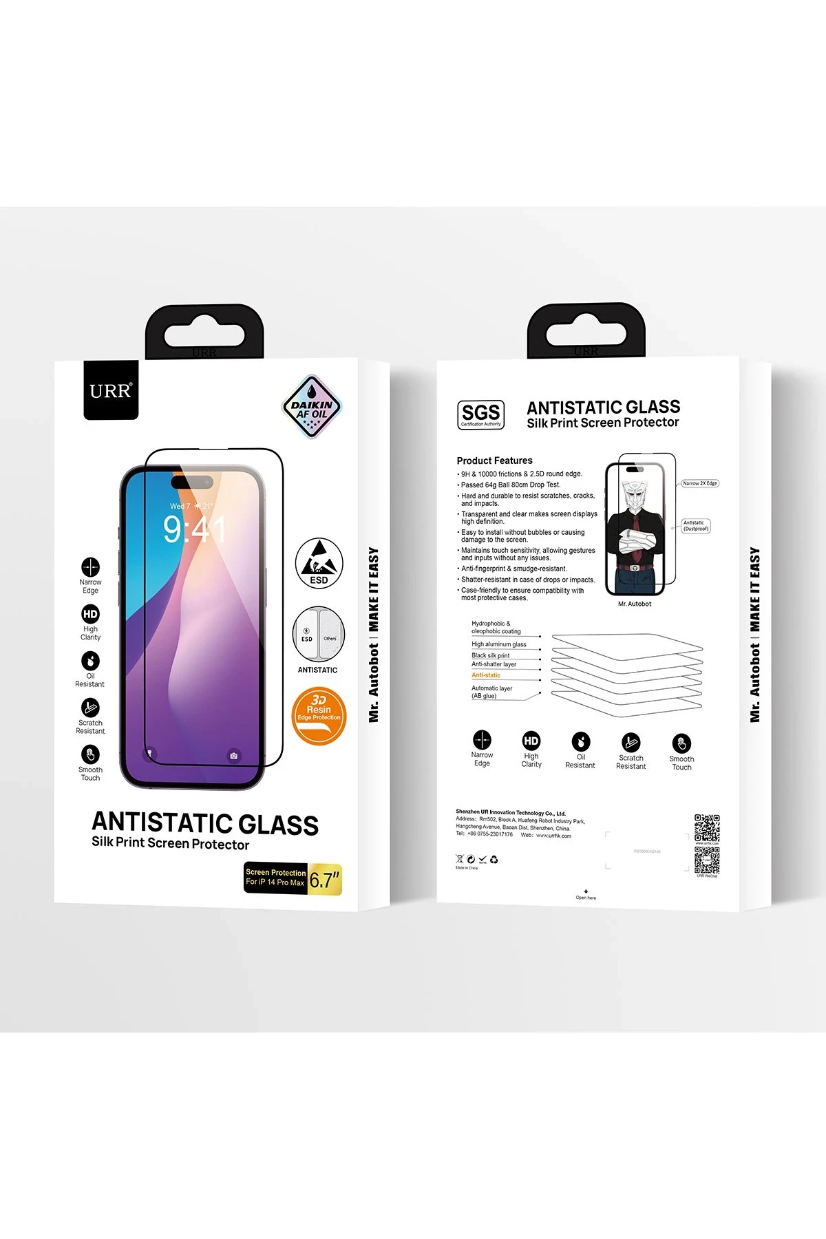 URR iPhone 15 Pro 2.5D Antistatik Silkscreen Cam Ekran Koruyucu