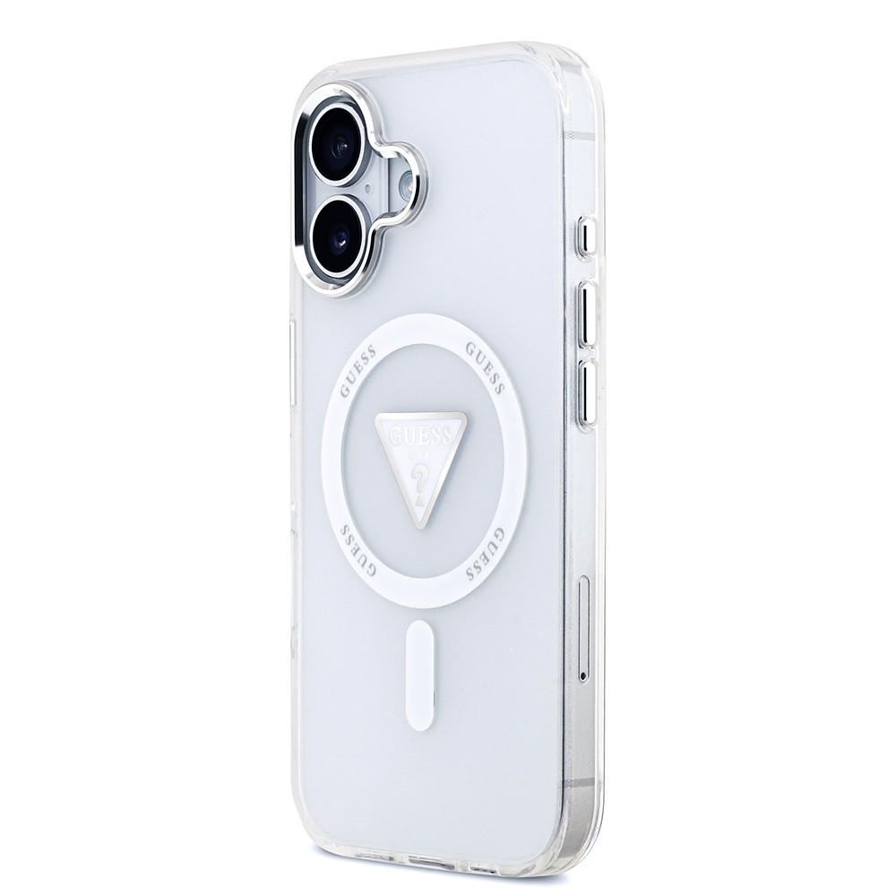 Apple iPhone 17 Kılıf Guess Orjinal Lisanslı M-safe Şarj Özellikli IML Baskılı Üçgen Logolu Metal Kamera Çerçeveli Kapak