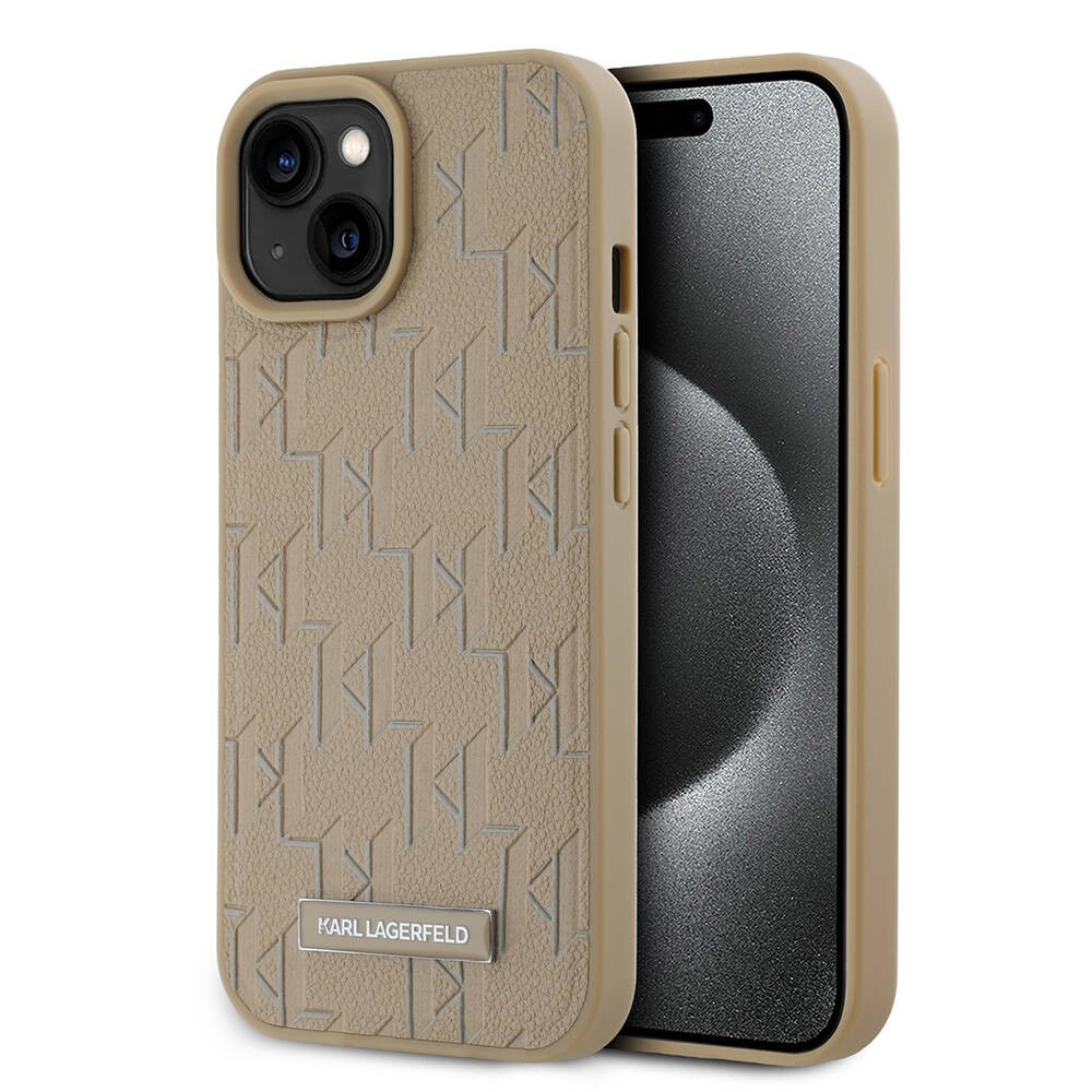 Apple iPhone 15 Kılıf Karl Lagerfeld Orjinal Lisanslı M-safe Şarj Özellikli KL Yazılı Hot Stamp Kapak