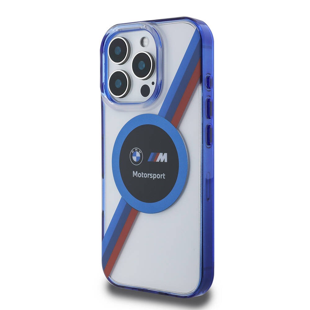 Apple iPhone 16 Pro Kılıf BMW Orjinal Lisanslı M-safe Şarj Özellikli M Logolu Üç Renk Çizgili Motorsport Circle Kapak
