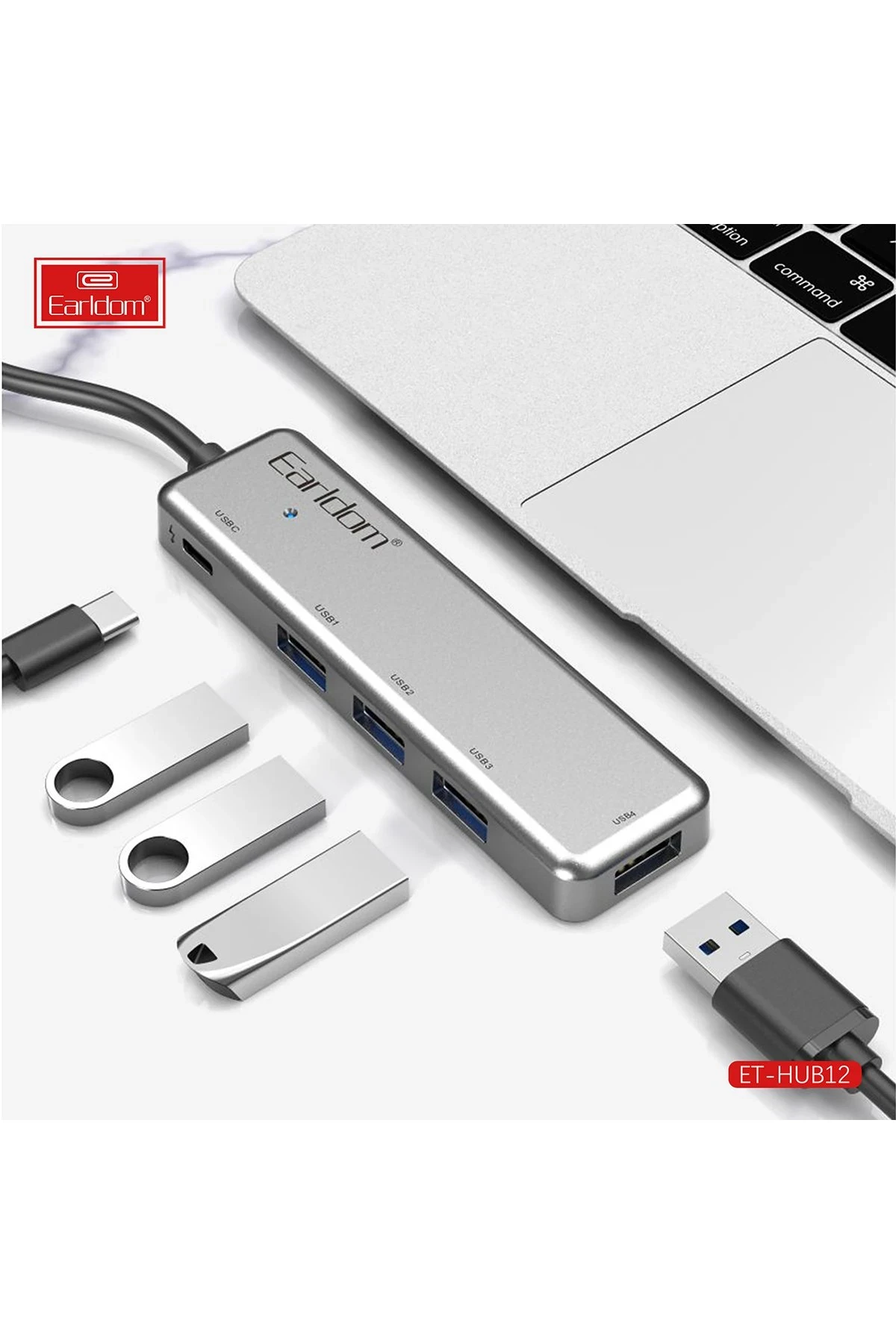 Earldom HUB12 Tak Çalıştır 40cm 4 Adet Usb 2.0 ve 1 Adet Type-C Çıkışlı Usb Çoklayıcı